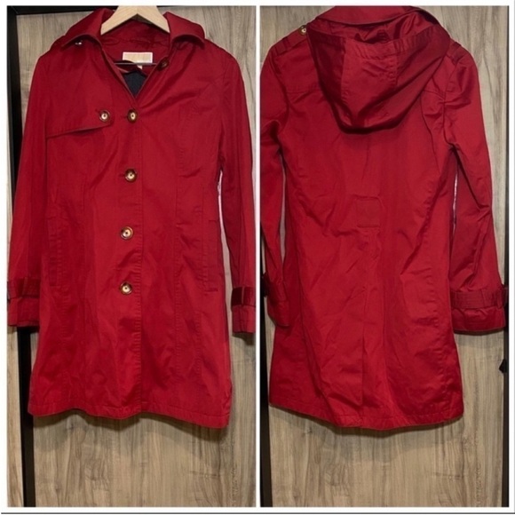 MICHAEL Michael Kors red hooded trench coat. Small - Picture 1 of 12